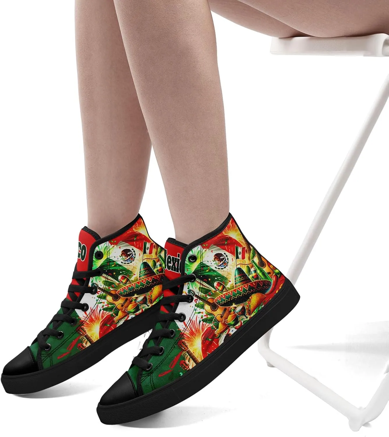 Mexican Flag Canvas High-Top Sneakers, Comfortable Rubber Sole, Breathable Mesh Lining, Casual Shoes for Men & Women