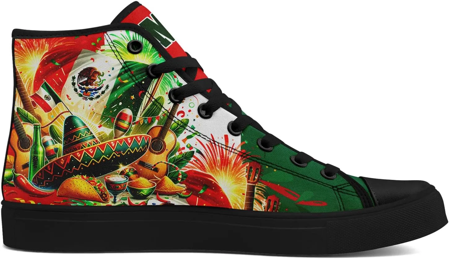 Mexican Flag Canvas High-Top Sneakers, Comfortable Rubber Sole, Breathable Mesh Lining, Casual Shoes for Men & Women