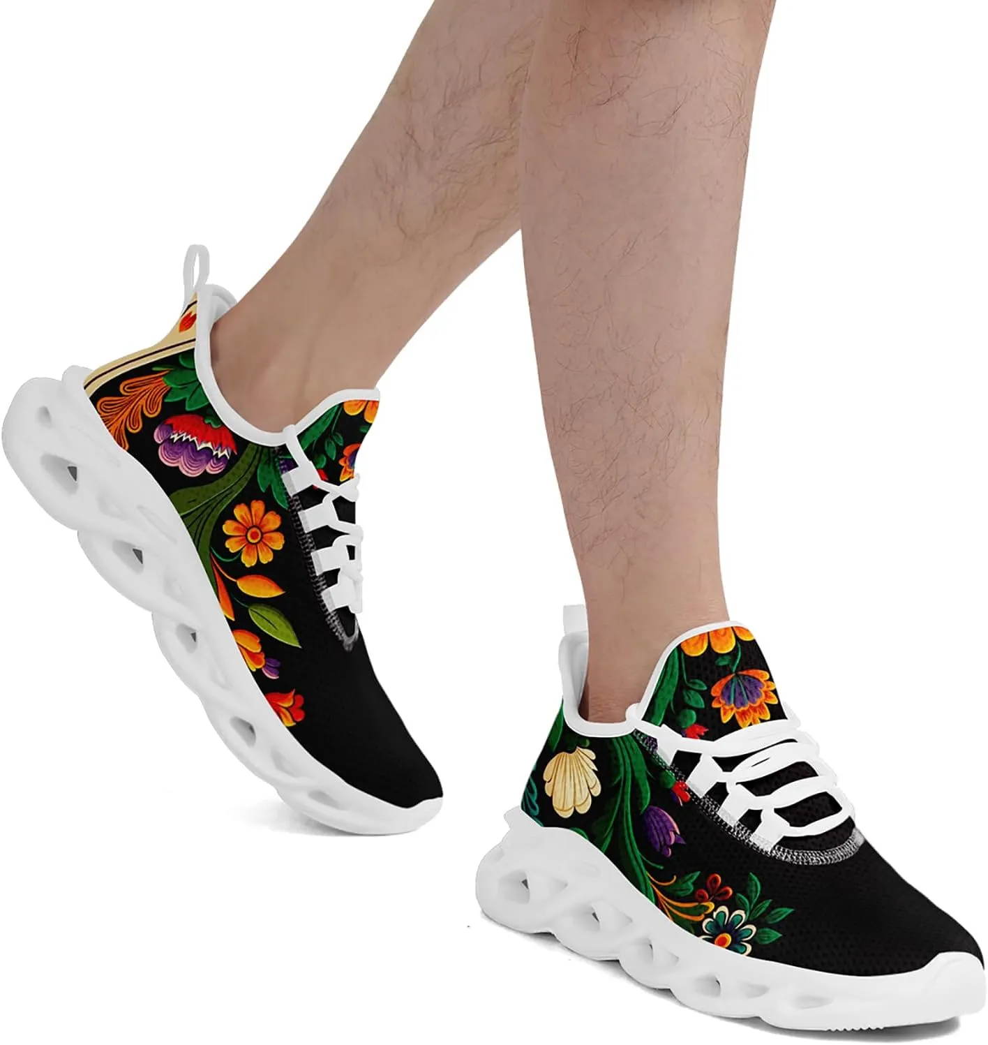Mexican Floral Print Sneakers for Men & Women - Lightweight Running Shoes Gym Trainers Cushioned Casual Walking Footwear