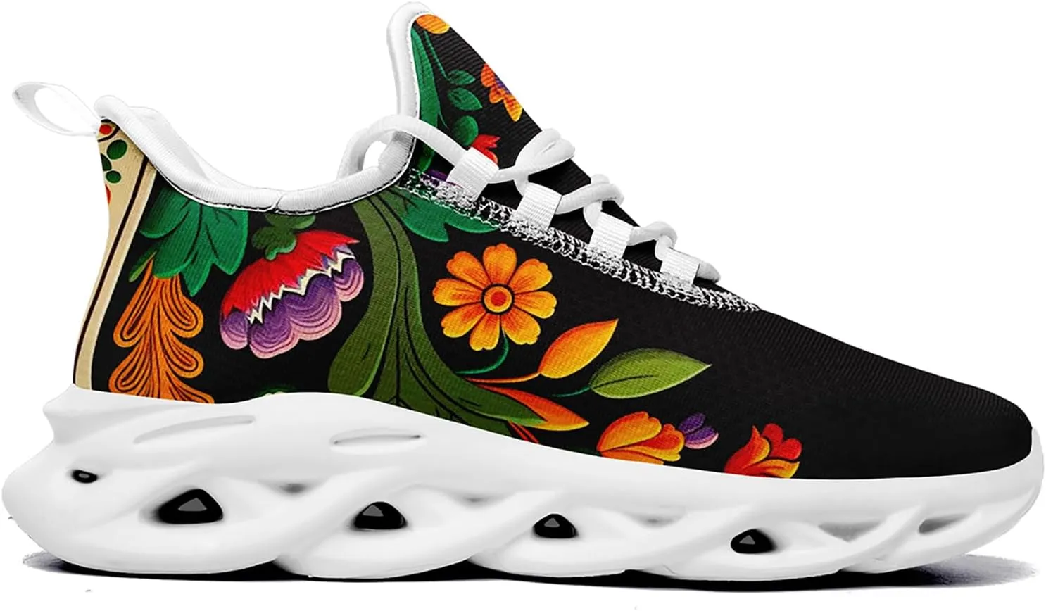 Mexican Floral Print Sneakers for Men & Women - Lightweight Running Shoes Gym Trainers Cushioned Casual Walking Footwear