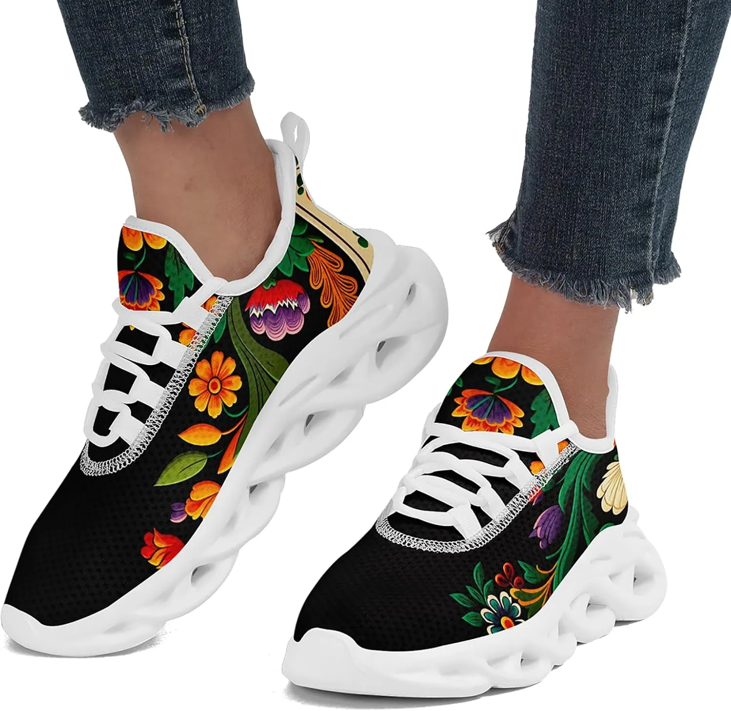 Mexican Floral Print Sneakers for Men & Women - Lightweight Running Shoes Gym Trainers Cushioned Casual Walking Footwear
