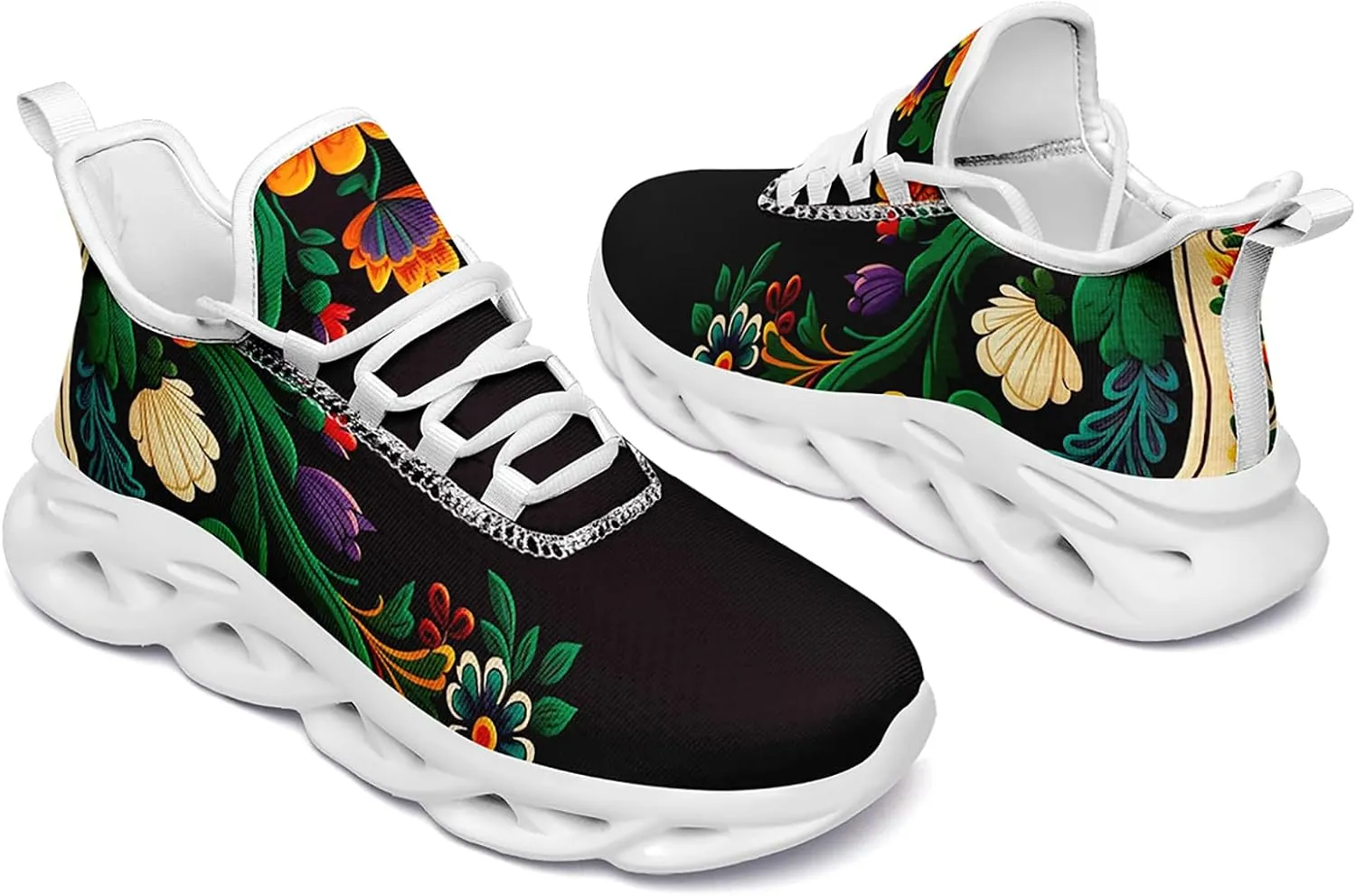 Mexican Floral Print Sneakers for Men & Women - Lightweight Running Shoes Gym Trainers Cushioned Casual Walking Footwear