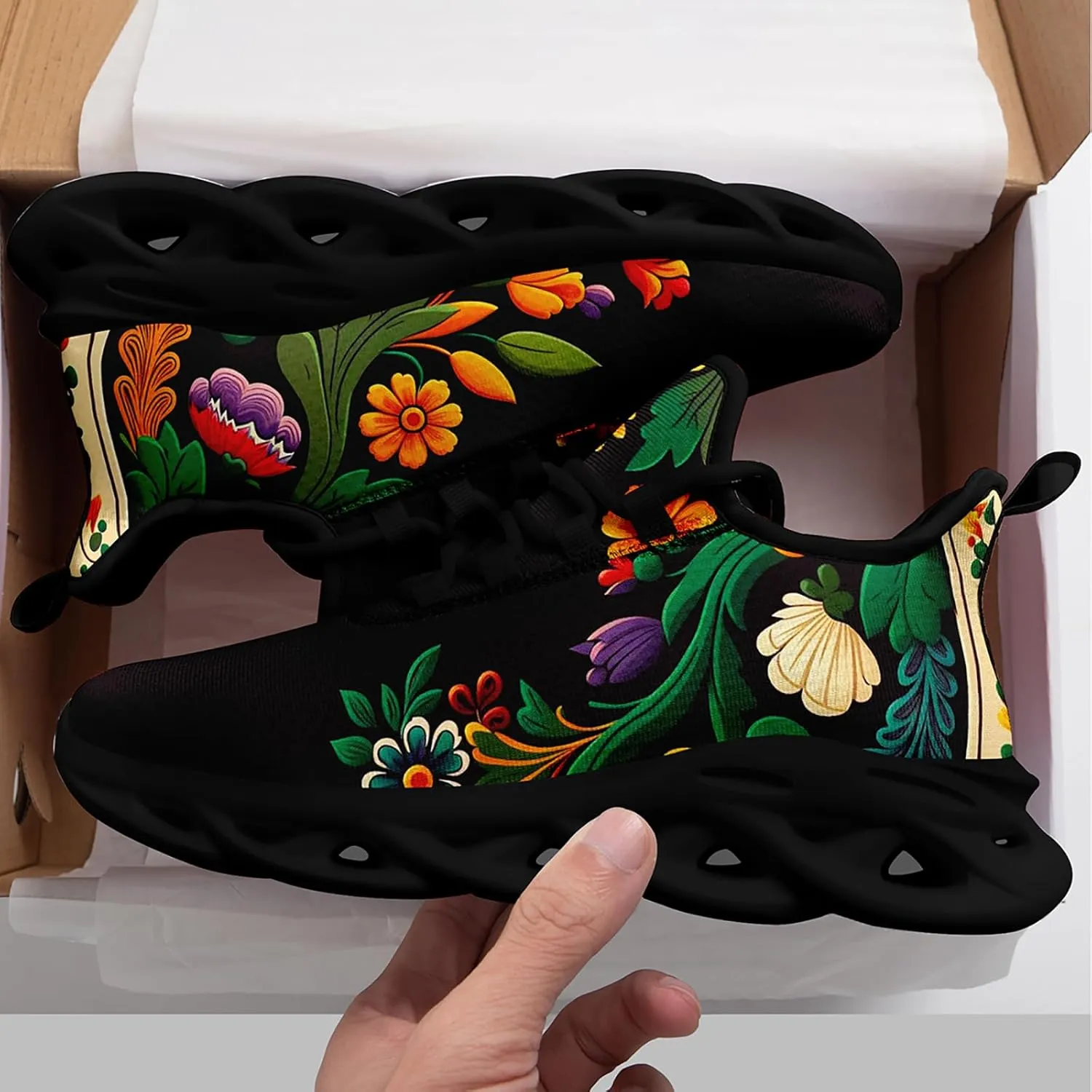 Mexican Floral Print Sneakers for Men & Women - Lightweight Running Shoes Gym Trainers Cushioned Casual Walking Footwear