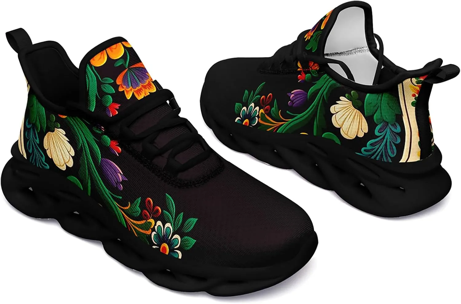 Mexican Floral Print Sneakers for Men & Women - Lightweight Running Shoes Gym Trainers Cushioned Casual Walking Footwear