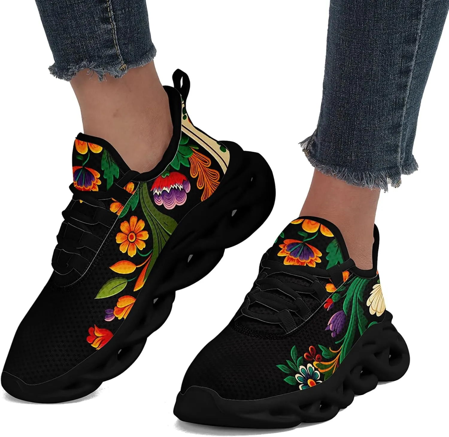 Mexican Floral Print Sneakers for Men & Women - Lightweight Running Shoes Gym Trainers Cushioned Casual Walking Footwear