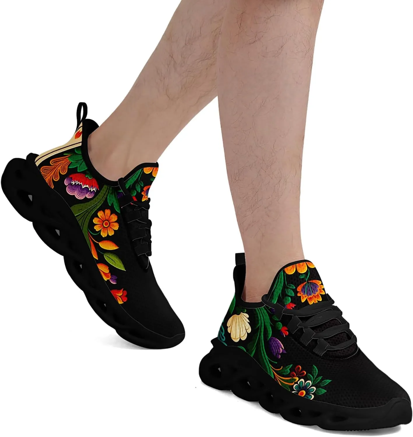 Mexican Floral Print Sneakers for Men & Women - Lightweight Running Shoes Gym Trainers Cushioned Casual Walking Footwear