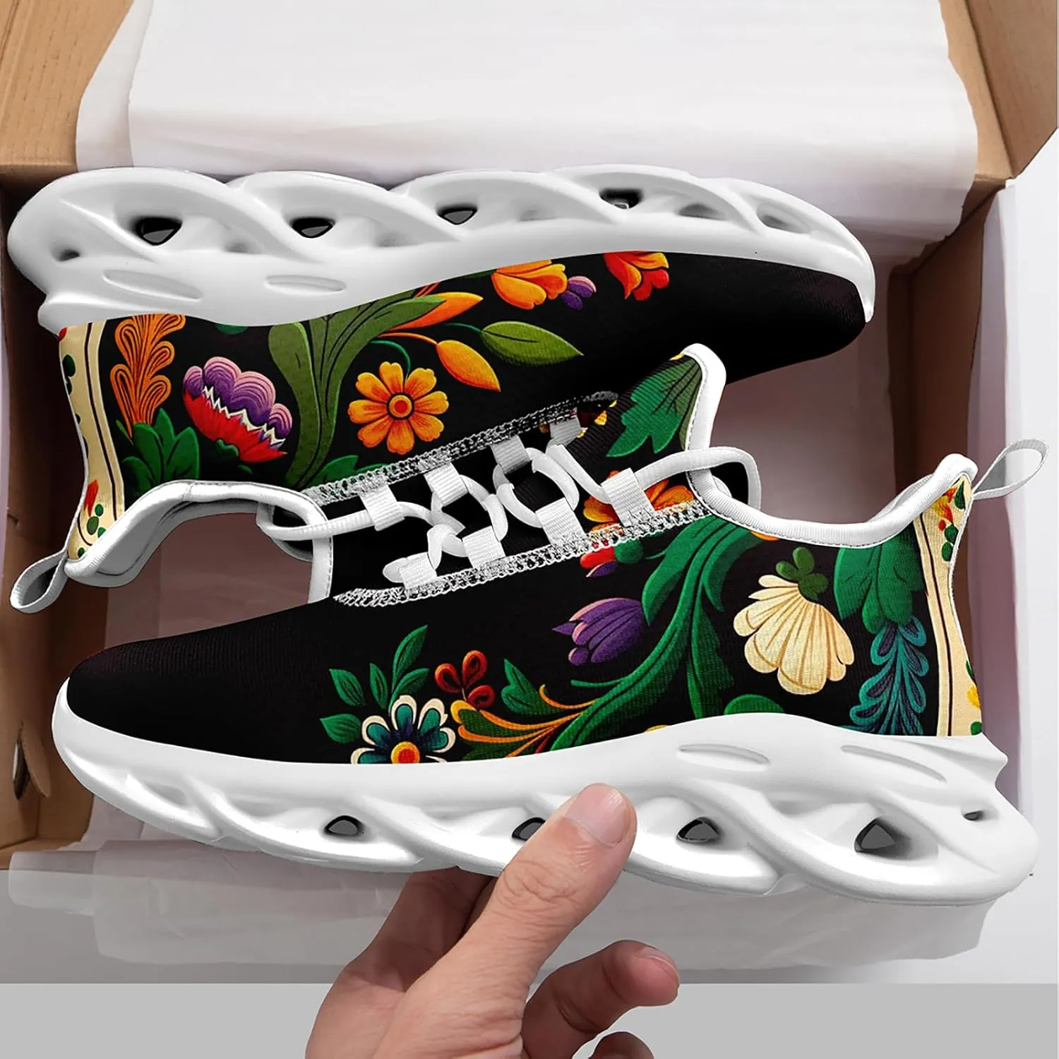 Mexican Floral Print Sneakers for Men & Women - Lightweight Running Shoes Gym Trainers Cushioned Casual Walking Footwear