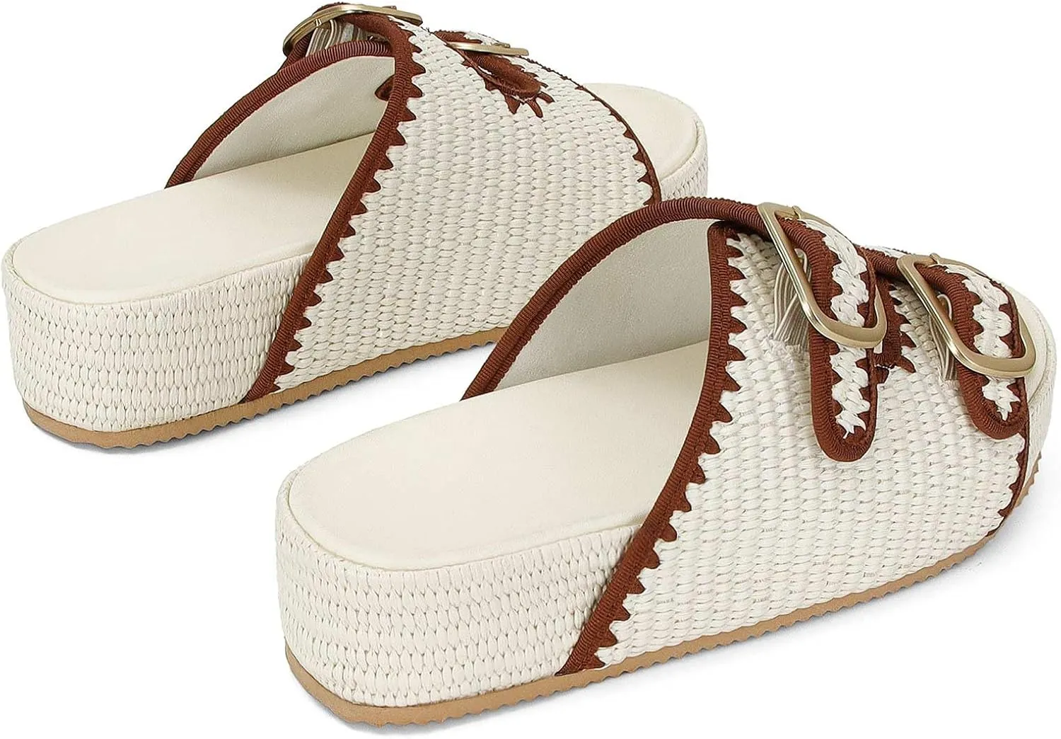 MICIFA Platform Sandals for Women Espadrille Wedges Summer Beach Sandals Comfortable Cute Woven Straw Crochet Sandals Shoes Casual Adjustable Double Buckle Strap Sandals