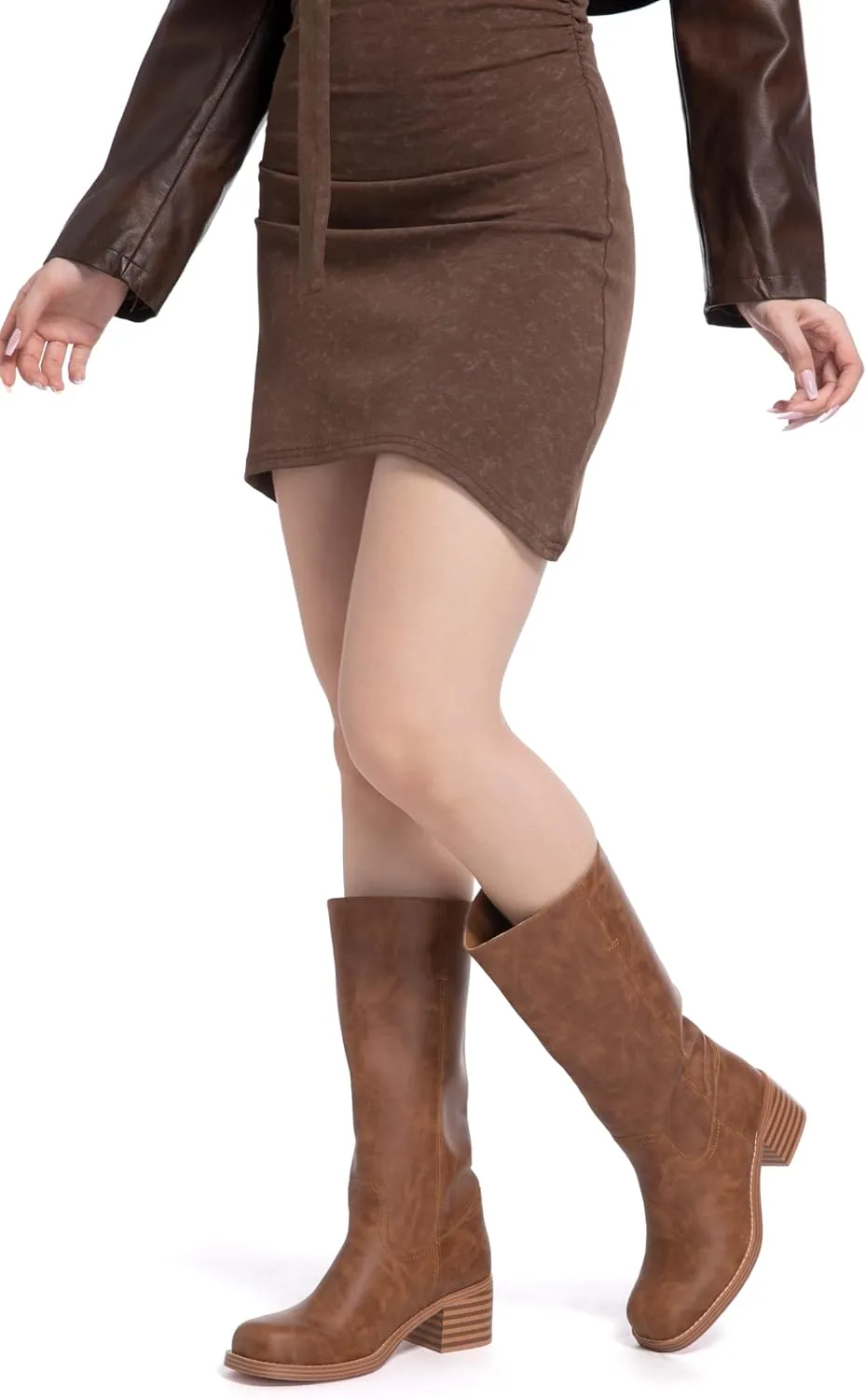Mid Calf Boots for Women Chunky Block Heel Women’s Tall Boots Square Toe Comfortable Casual Boots Low Heel Trendy Stylish Boots