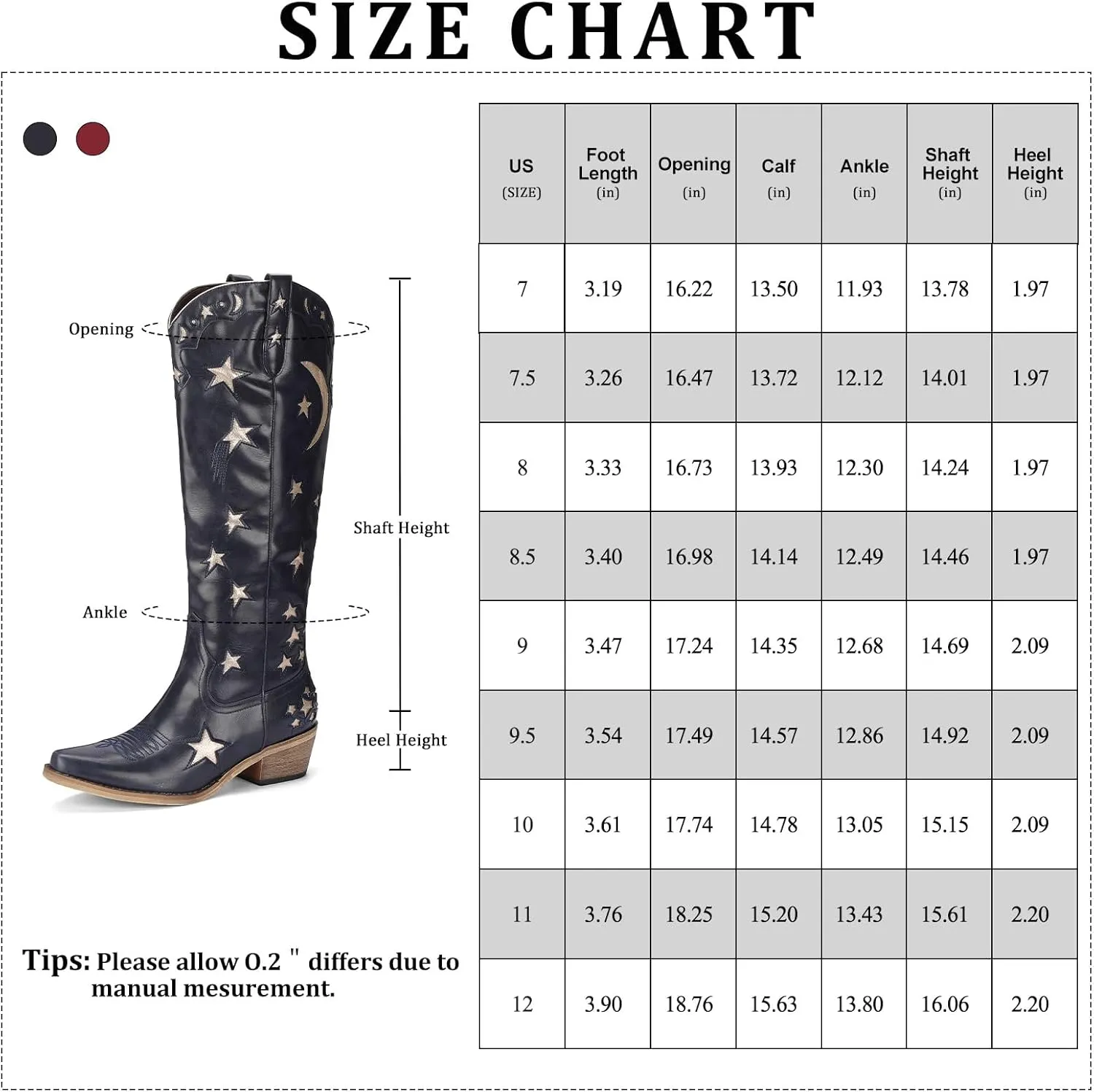 Mid Calf Cowgirl Boots with Stars Inlay Chunky Block Heels and Snip Toe Trend Shoes Stylish Embroidery Western Knee High Boots Cute Cowboy Boots For Ladies Casual Dressy Party