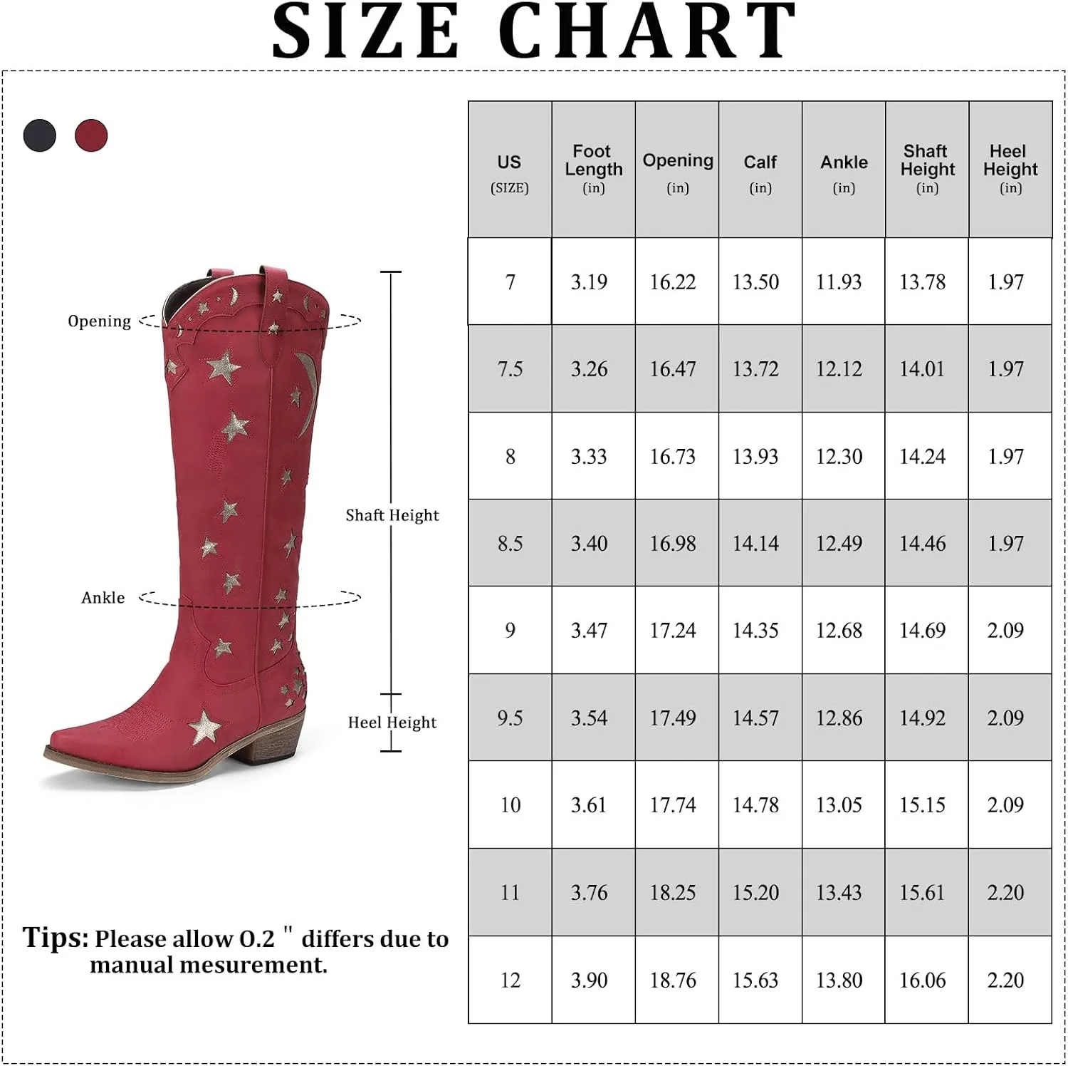 Mid Calf Cowgirl Boots with Stars Inlay Chunky Block Heels and Snip Toe Trend Shoes Stylish Embroidery Western Knee High Boots Cute Cowboy Boots For Ladies Casual Dressy Party