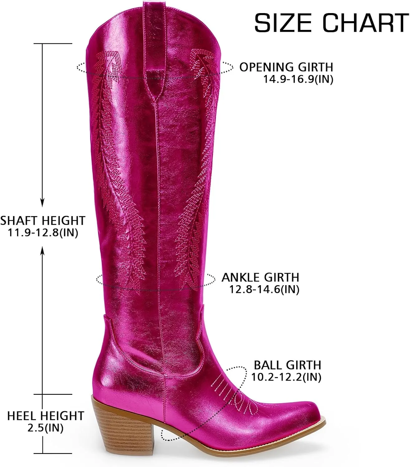 Mid Calf Metallic Cowboy Boots For Women Glitter Western Embroidered Cowgirl Boots Wide Calf Chunky Heel Wide Calf Short Boots Pull on Pointy Toe Fashion Vintage Boots