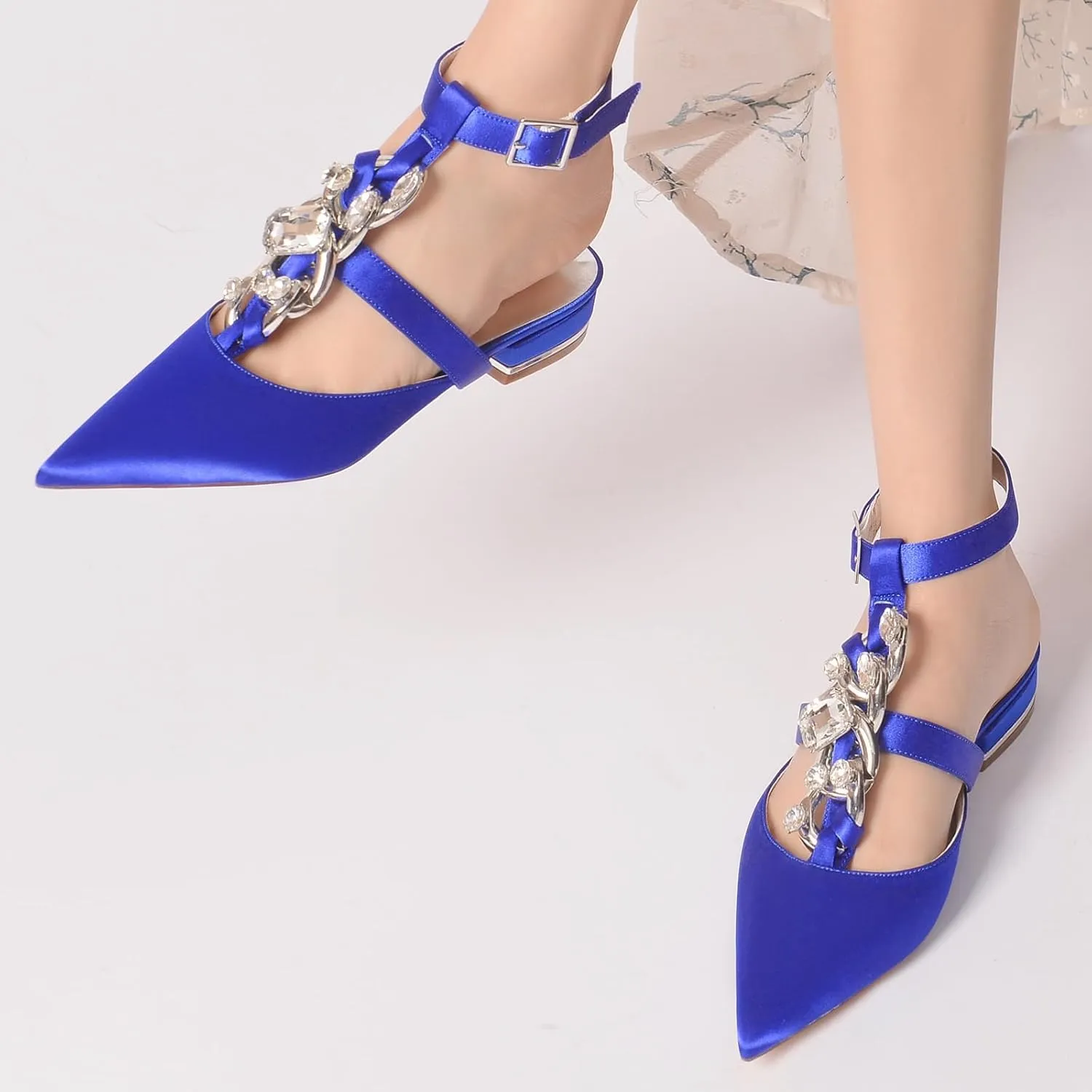 Minishion Evening Flats Shoes Women Slingback Ankle Strap Bridal Wedding Party Pumps Mules BR187