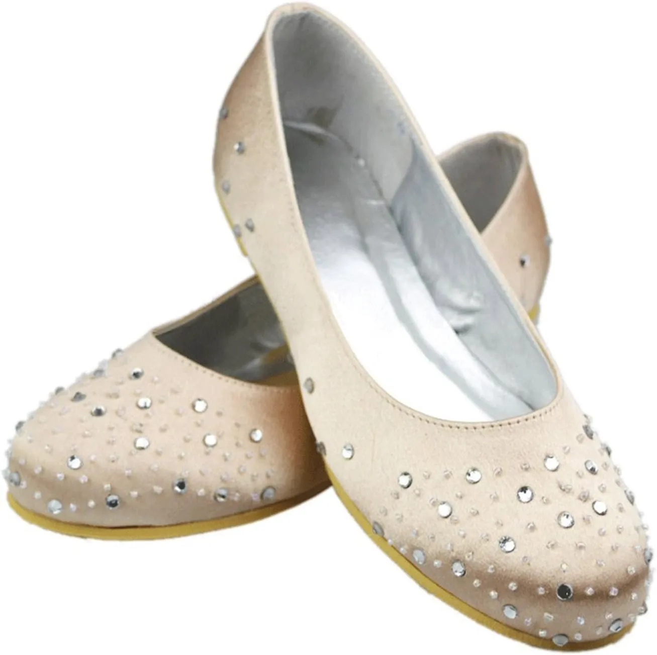 Minishion Girls Womens Sparkle Crystals Satin Wedding Party Dress Ballet Flats