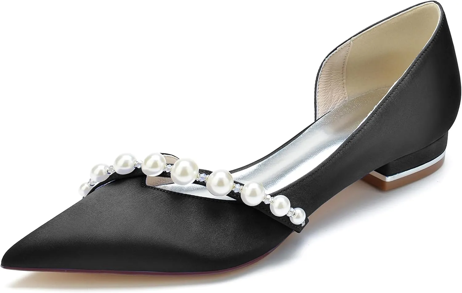 Minishion Ladies Evening Flats Fashion D-Orsay Pointed Toe Wedding Party Shoes with Pearl BR155
