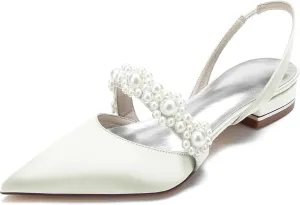 Minishion Wedding Flats for Women Slingback Mary Jane Style Evening Formal Party Mule Shoes BR159