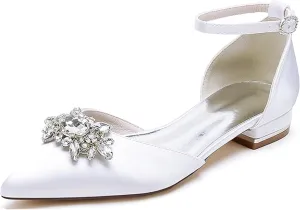 Minishion Wedding Shoes for Women Flats Almond Toe Formal Party Evening Pumps with Bows MS323