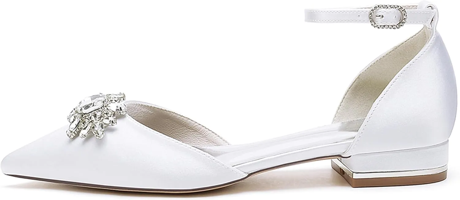 Minishion Wedding Shoes for Women Flats Almond Toe Formal Party Evening Pumps with Bows MS323