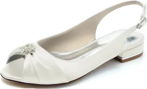Minishion Womans Girls Dress Flats for Wedding Slingback Peep Toe Evening Formal Sandals Shoes BR236