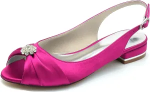Minishion Womans Girls Dress Flats for Wedding Slingback Peep Toe Evening Formal Sandals Shoes BR236
