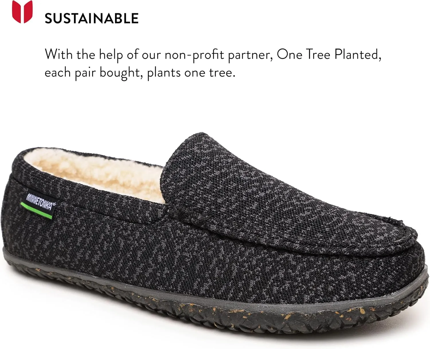 Minnetonka Men’s Ecowise Elm - Slip-On Casual Loafers Designed with Recycled Berber Lining, Removable Contoured Footbed, MinnTREAD Rubber with Rice Husk Sole, and Repurposed Fabric Upper