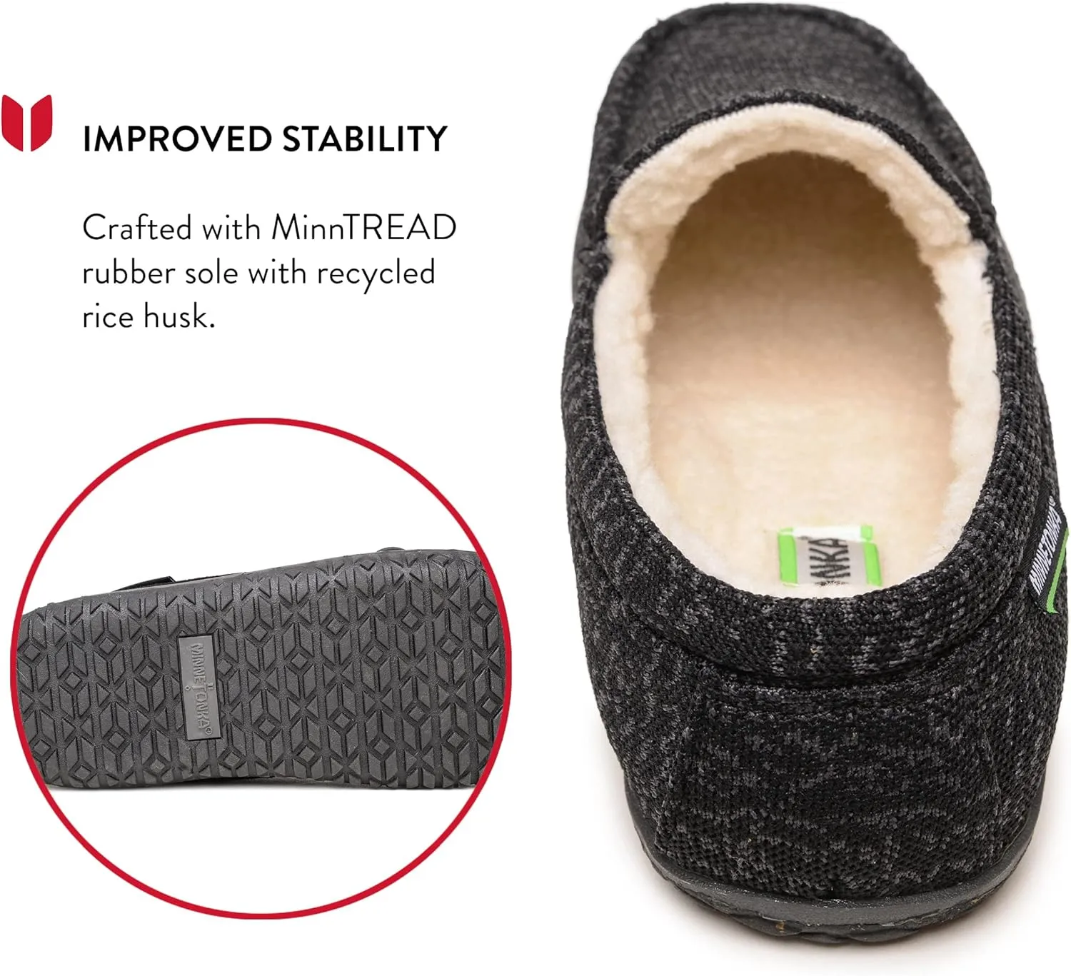 Minnetonka Men’s Ecowise Elm - Slip-On Casual Loafers Designed with Recycled Berber Lining, Removable Contoured Footbed, MinnTREAD Rubber with Rice Husk Sole, and Repurposed Fabric Upper