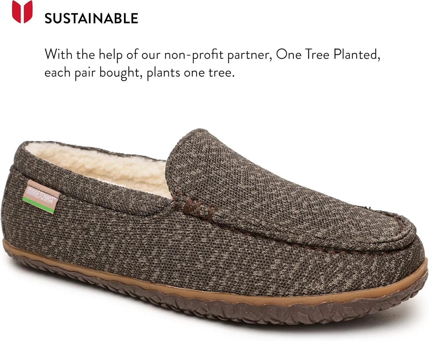 Minnetonka Men’s Ecowise Elm - Slip-On Casual Loafers Designed with Recycled Berber Lining, Removable Contoured Footbed, MinnTREAD Rubber with Rice Husk Sole, and Repurposed Fabric Upper