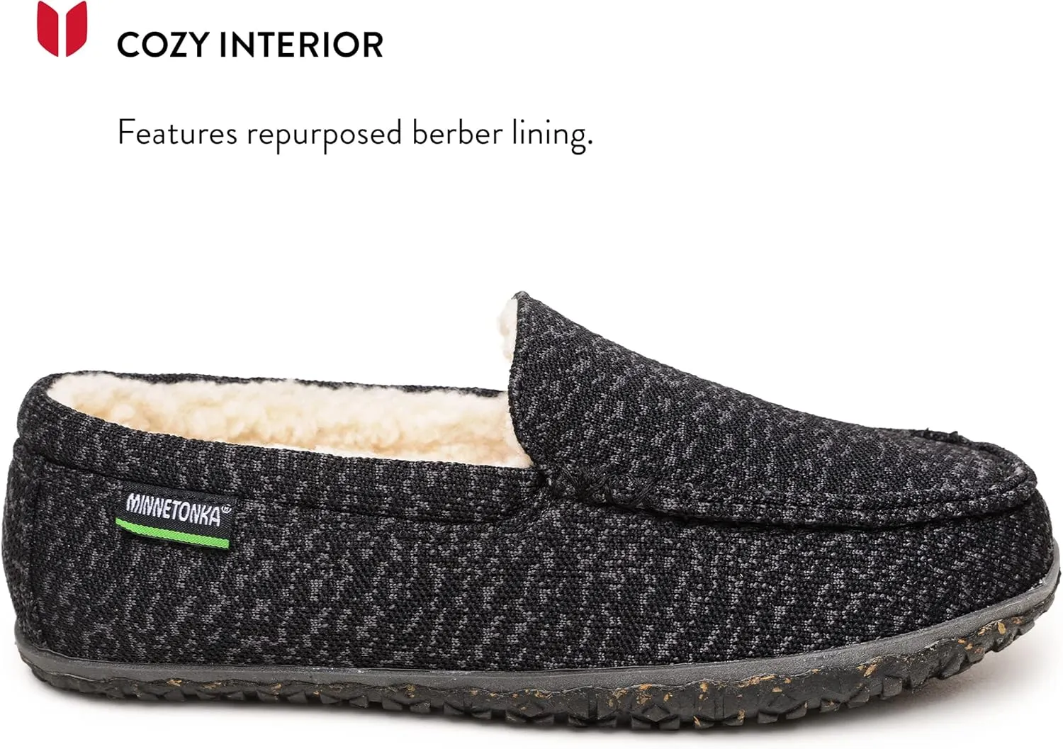 Minnetonka Men’s Ecowise Elm - Slip-On Casual Loafers Designed with Recycled Berber Lining, Removable Contoured Footbed, MinnTREAD Rubber with Rice Husk Sole, and Repurposed Fabric Upper
