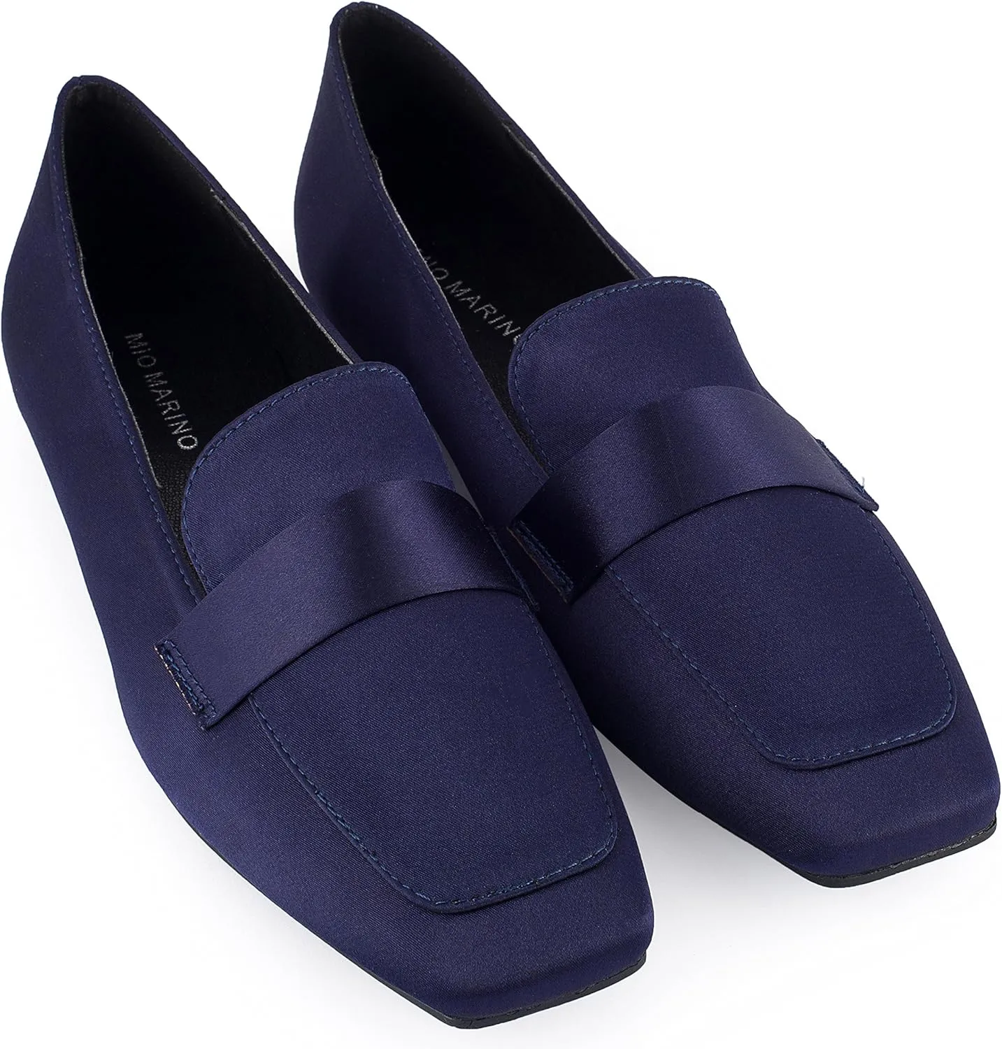 Mio Marino Comfortable Flat Dress Shoes for Women - Square Toe Satin Flats