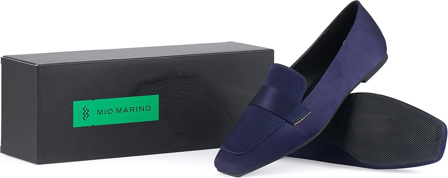 Mio Marino Comfortable Flat Dress Shoes for Women - Square Toe Satin Flats