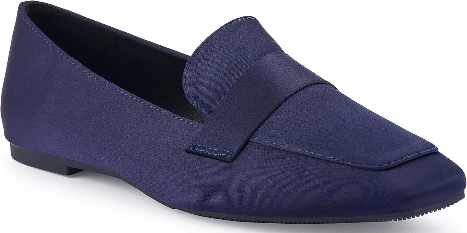 Mio Marino Comfortable Flat Dress Shoes for Women - Square Toe Satin Flats