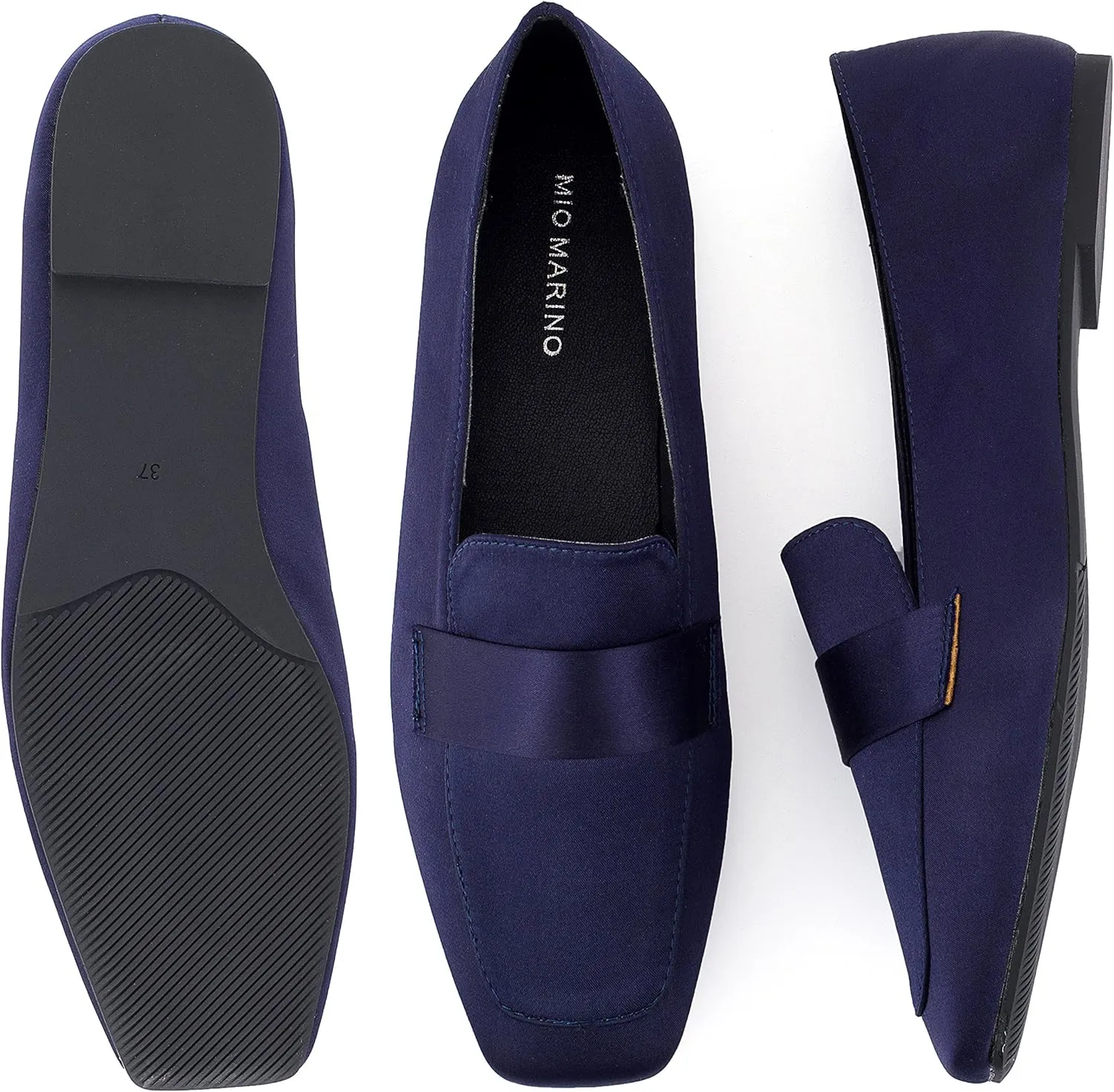 Mio Marino Comfortable Flat Dress Shoes for Women - Square Toe Satin Flats