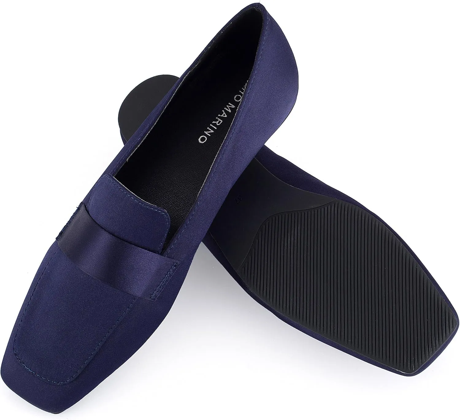 Mio Marino Comfortable Flat Dress Shoes for Women - Square Toe Satin Flats
