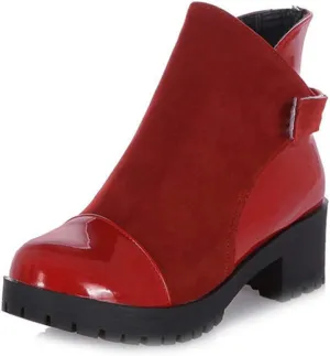 MIOKE Women's Round Toe Dressy Ankle Booties Platform Hook & Loop Chunky Mid Heel Casual Walking Short Boots