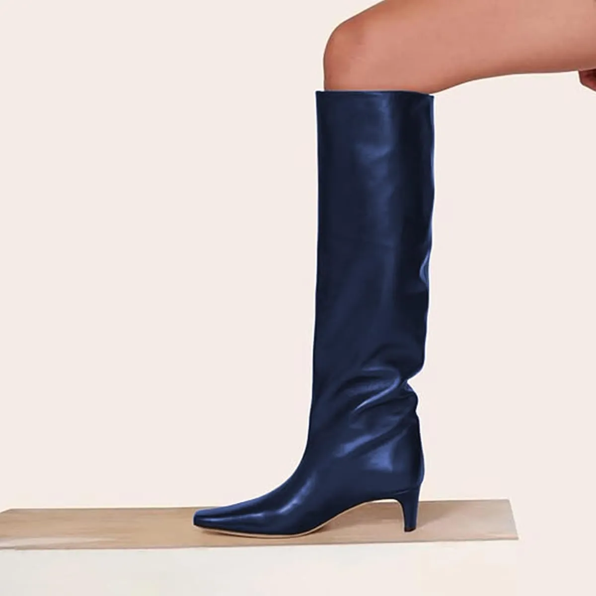 miss left Women Comfortable Low Heel Pull on Knee High Boots Stylish Square Toe Winter Party Fashion Long Boots Size 4-16 US