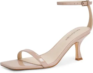 Modatope Womens Heeled Sandals Square Open Toe Kitten Heel Ankle Strap Heels for Women Daily Party Wedding Wear