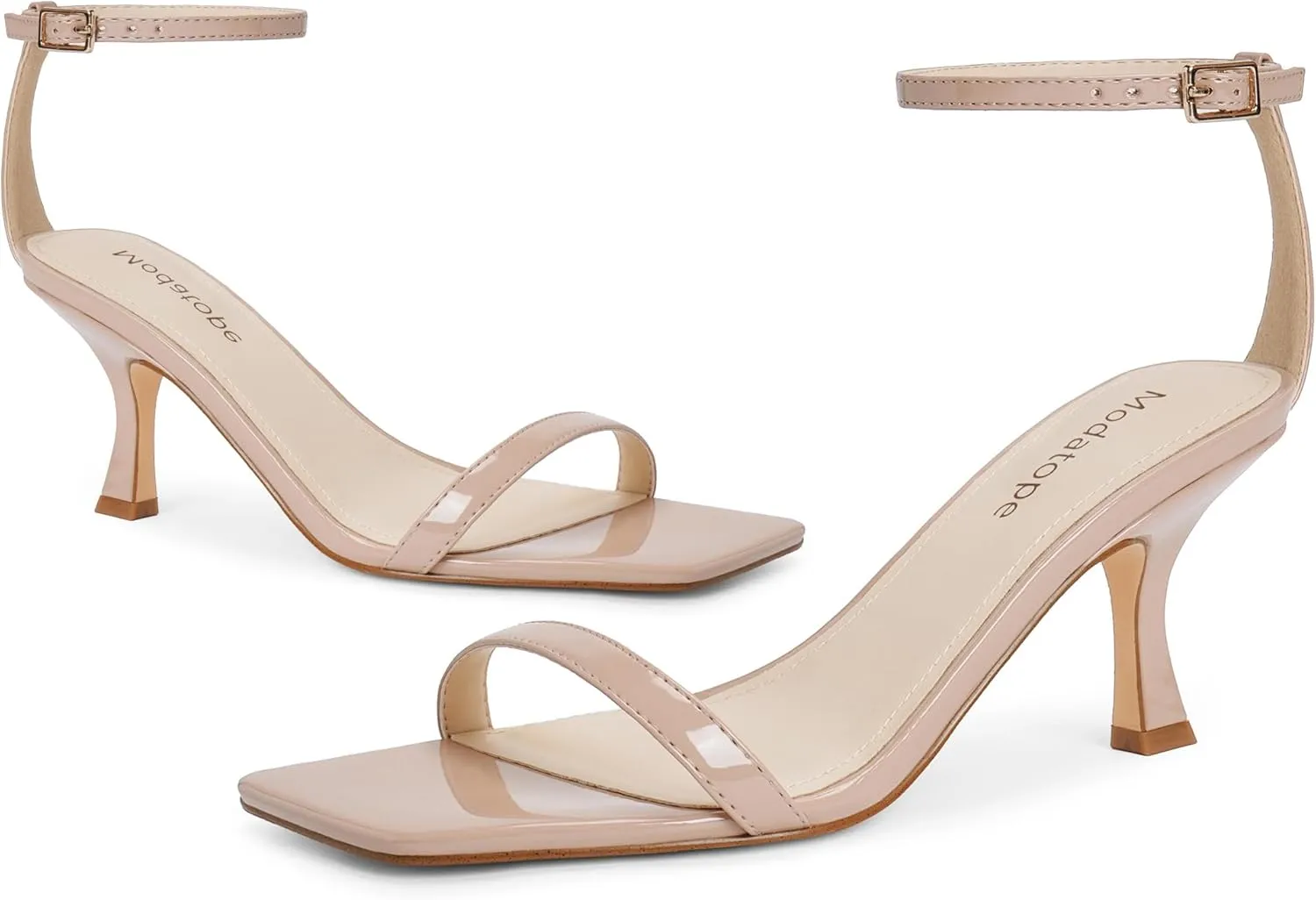 Modatope Womens Heeled Sandals Square Open Toe Kitten Heel Ankle Strap Heels for Women Daily Party Wedding Wear