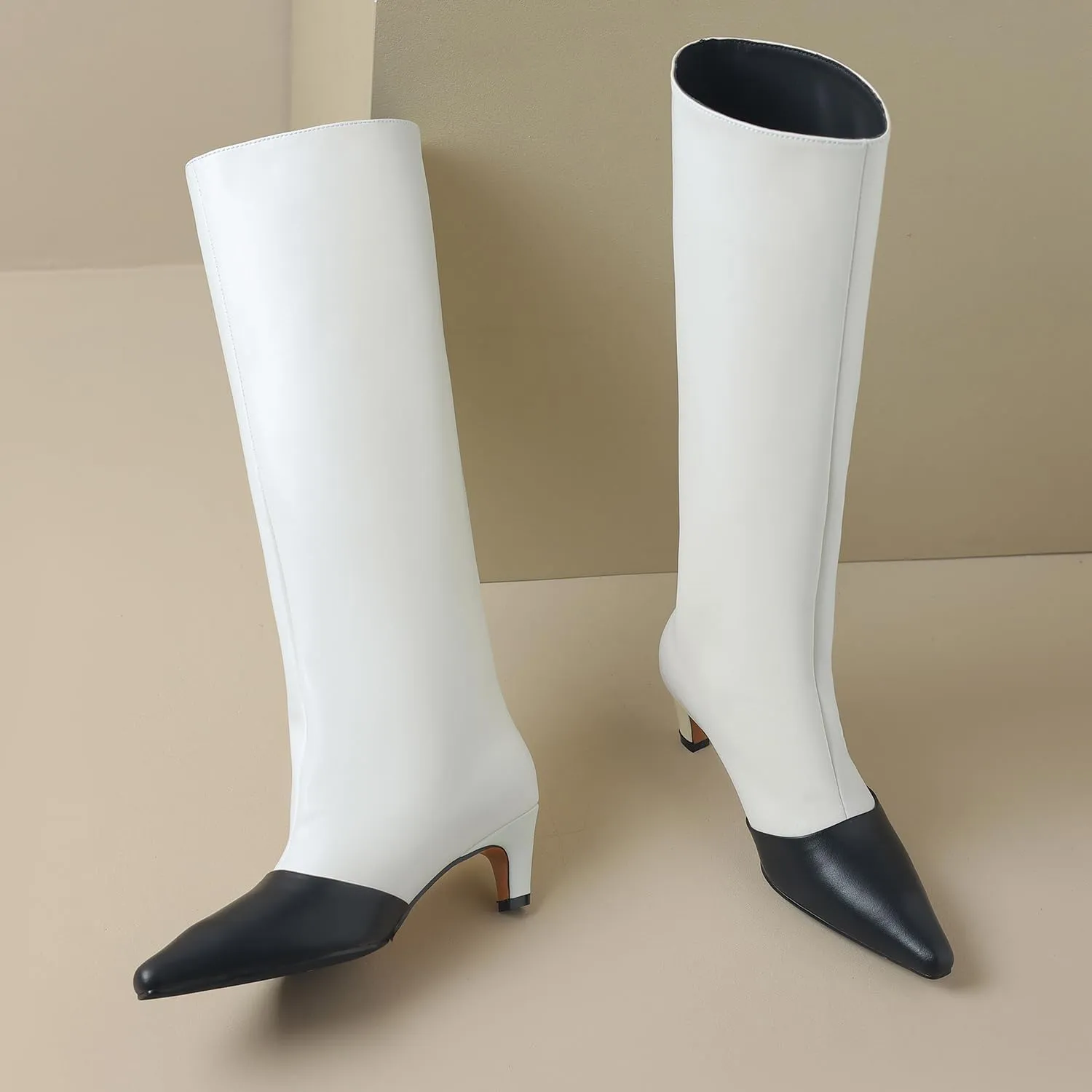 MOOMMO Women Kitten Heel Over Knee High Boots Square Toe Matte Pull On Wide Calf Pleated Low Heel Thigh Boots Stylish Retro Dress Boots Chic Party Comfy 4-11 M US