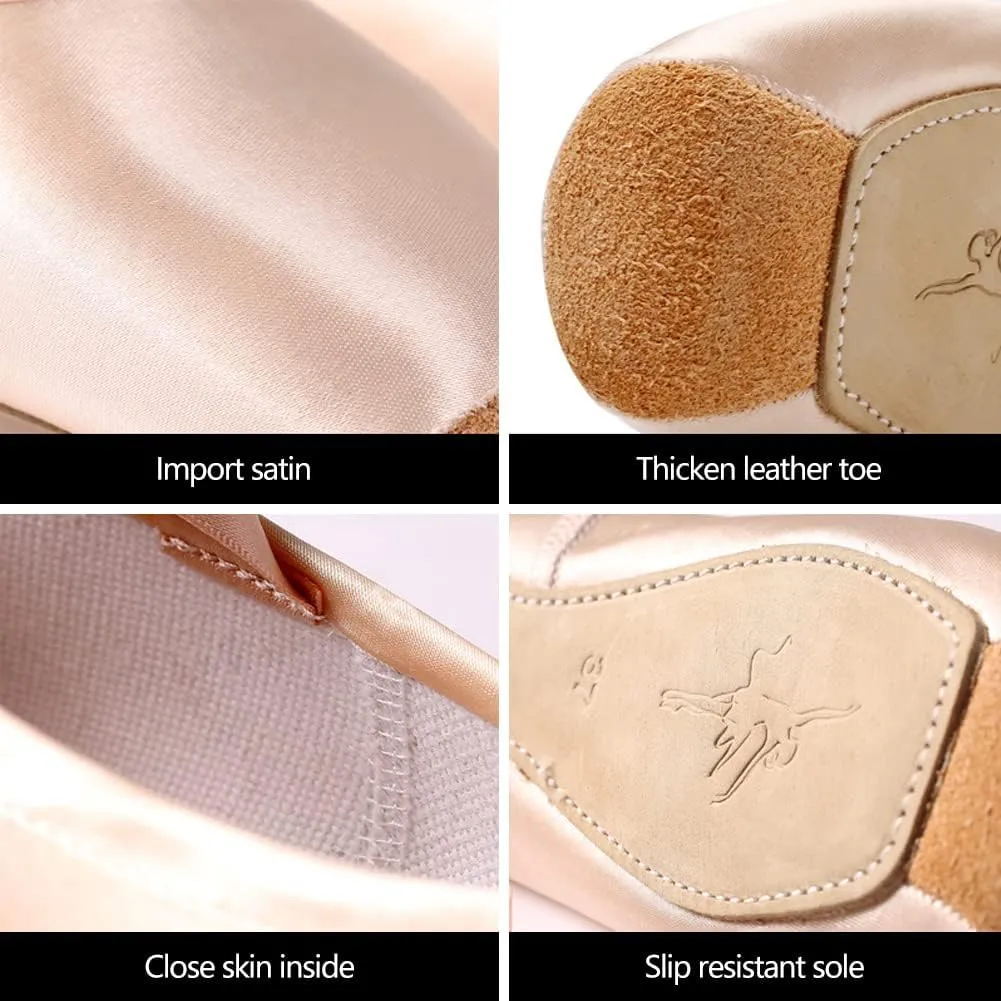 MSMAX Professional Pointe Shoes for Girls and Womens Ballet Dance Flats