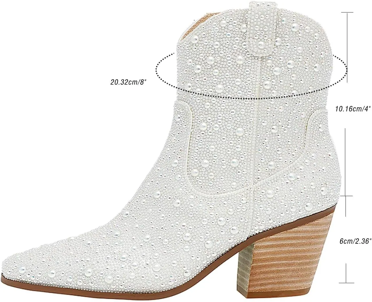 MUCCCUTE Women's Rhinestone Mid Calf Boots Sparkly Block Heel Cowboy Boots Glitter Boots