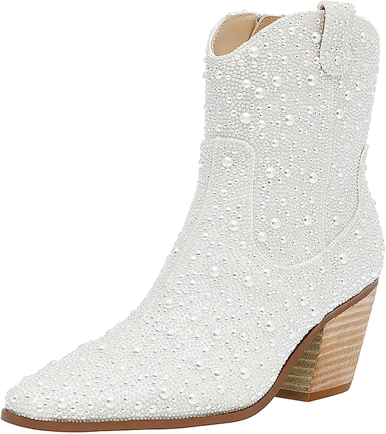 MUCCCUTE Women's Rhinestone Mid Calf Boots Sparkly Block Heel Cowboy Boots Glitter Boots