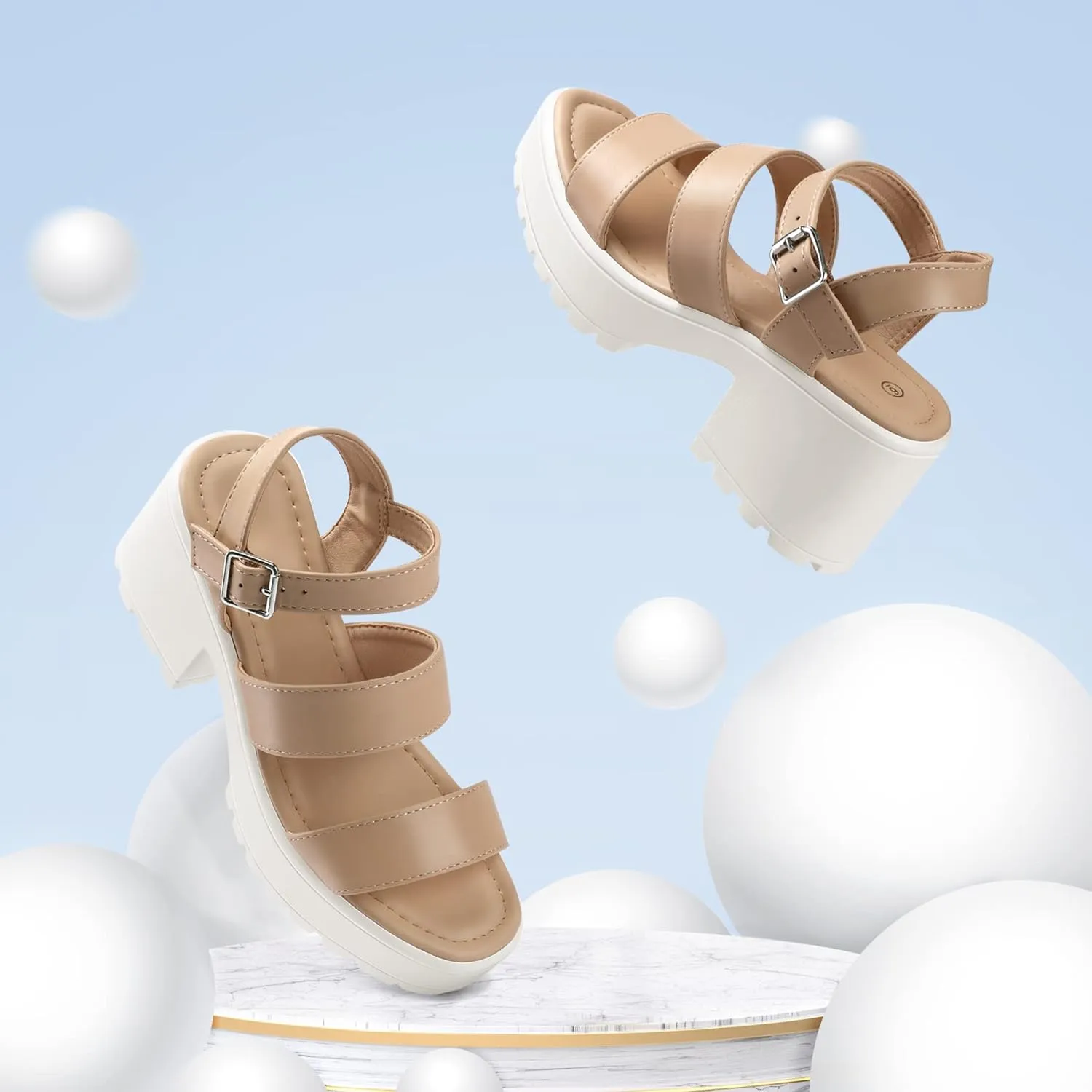 mysoft Women's Platform Sandals Ankle Strap Open Toe Lug Sole 3 Inch Chunky Block Heeled Sandals