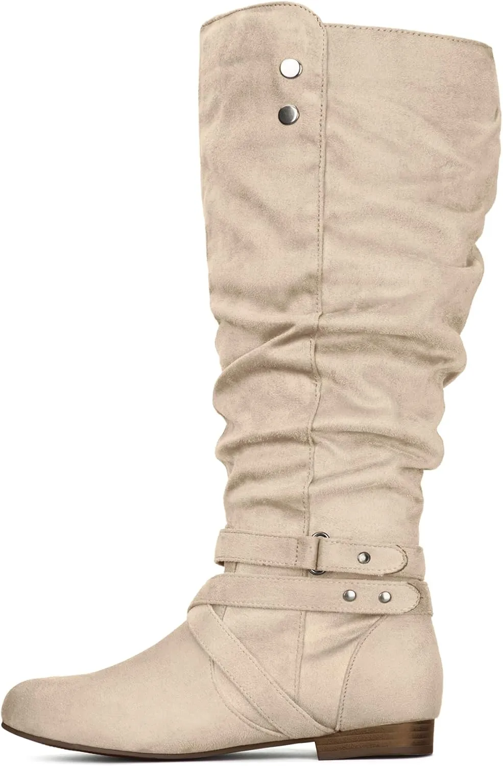 mysoft Women's Wide Calf Knee High Boots Flat Tall Boots with Side Zippers