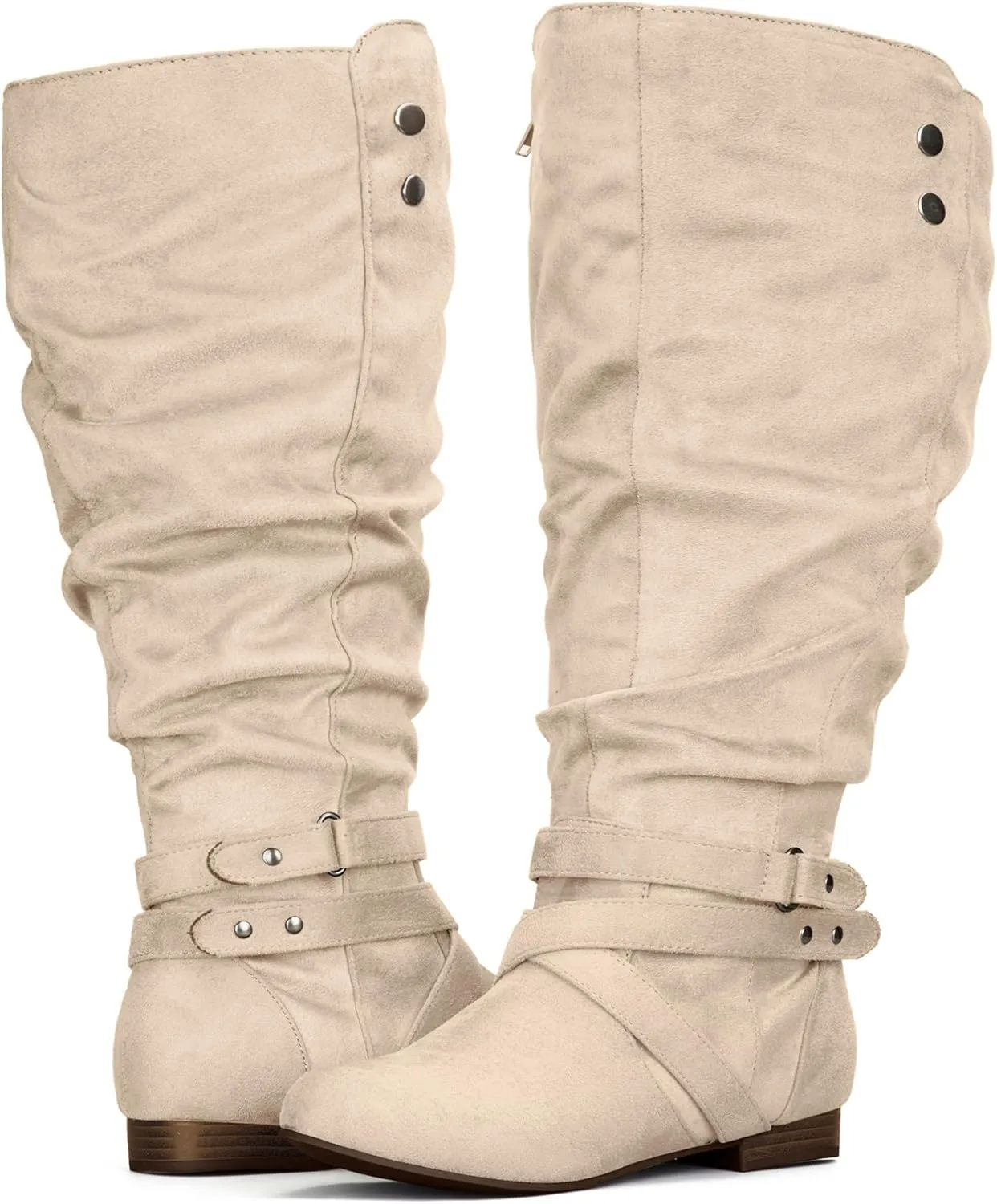 mysoft Women's Wide Calf Knee High Boots Flat Tall Boots with Side Zippers