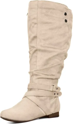 mysoft Women's Wide Calf Knee High Boots Flat Tall Boots with Side Zippers