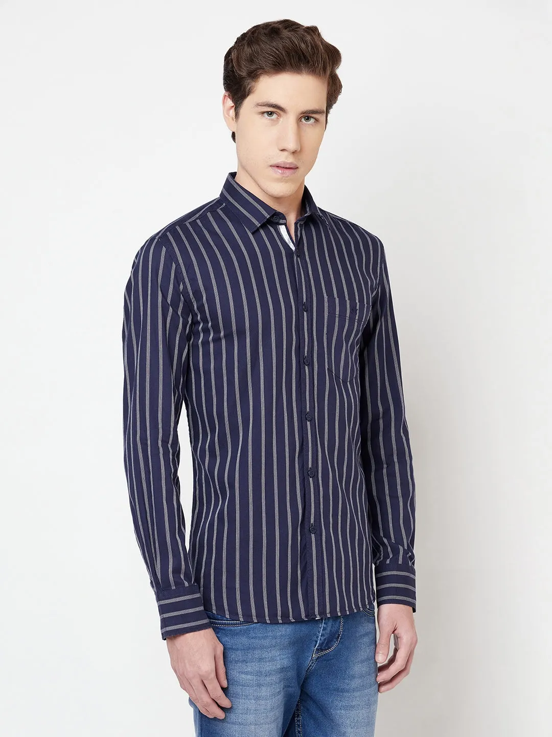 Navy Blue Striped Shirt