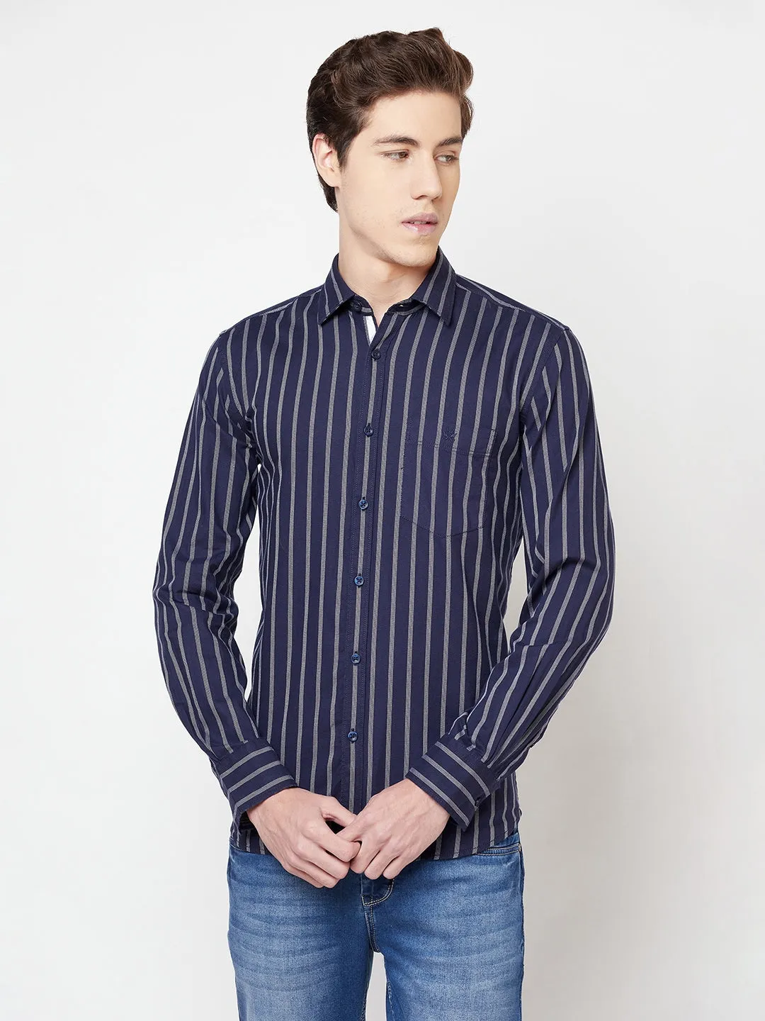 Navy Blue Striped Shirt
