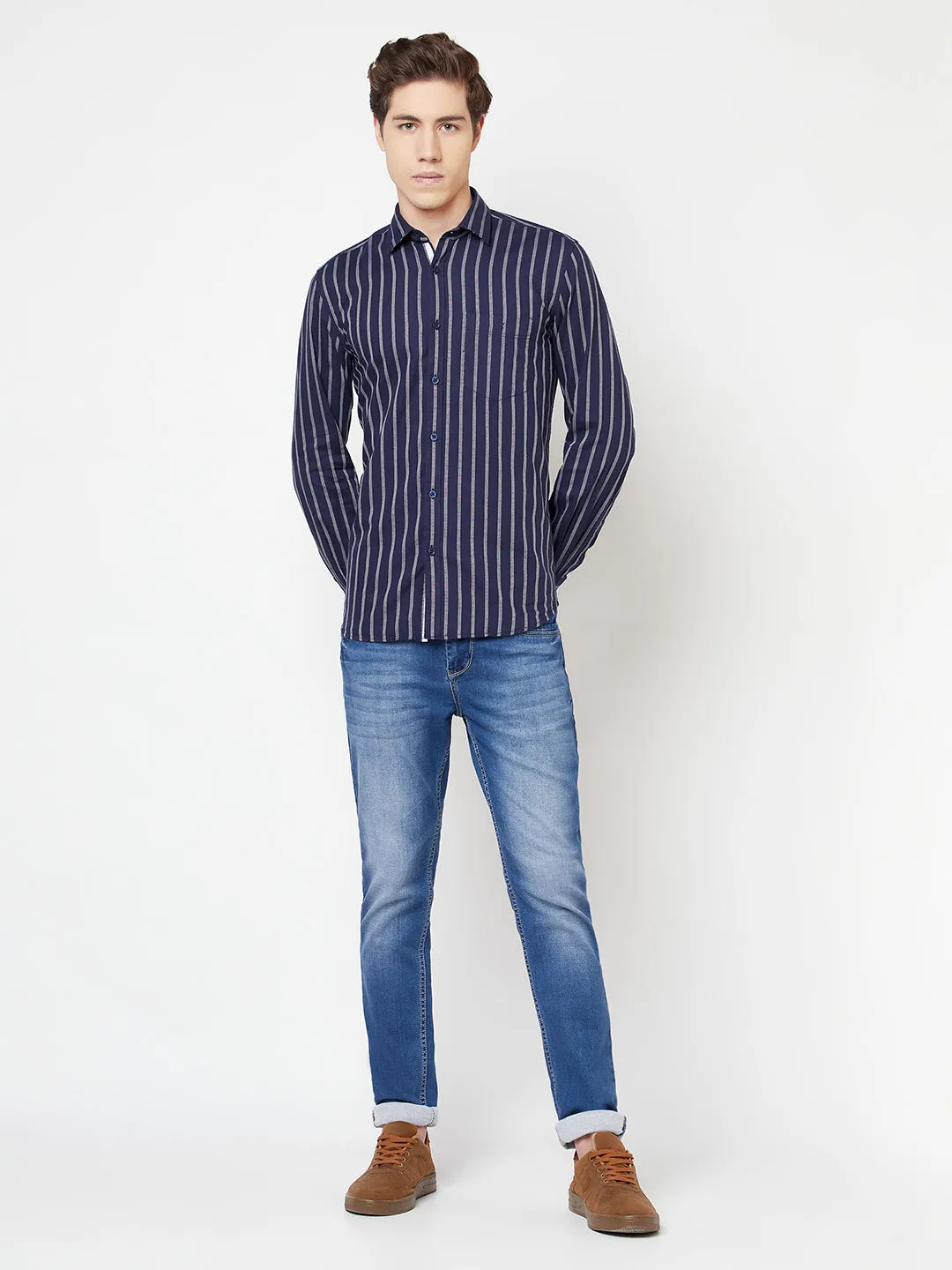 Navy Blue Striped Shirt
