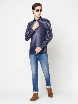Navy Blue Striped Shirt