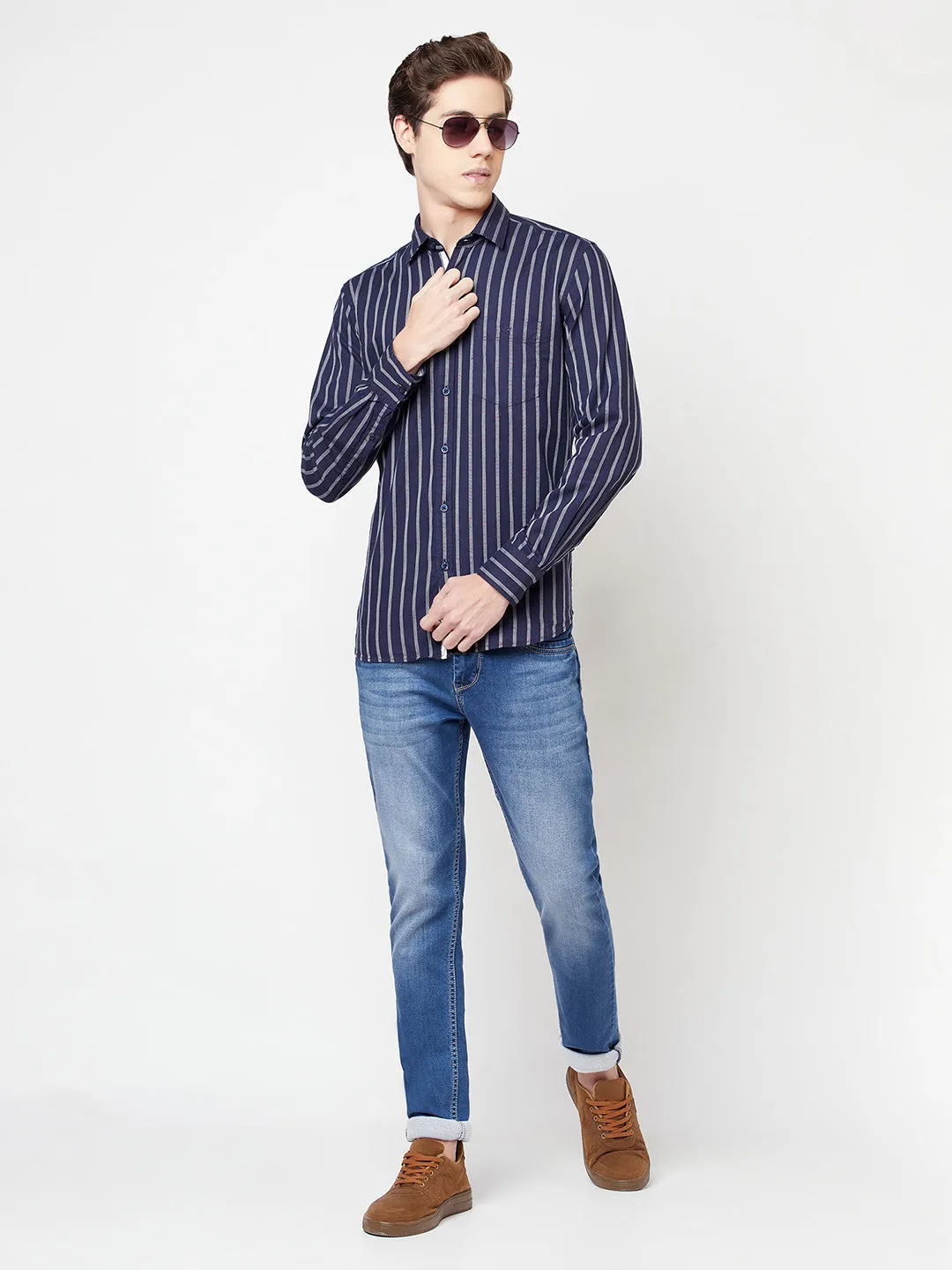 Navy Blue Striped Shirt